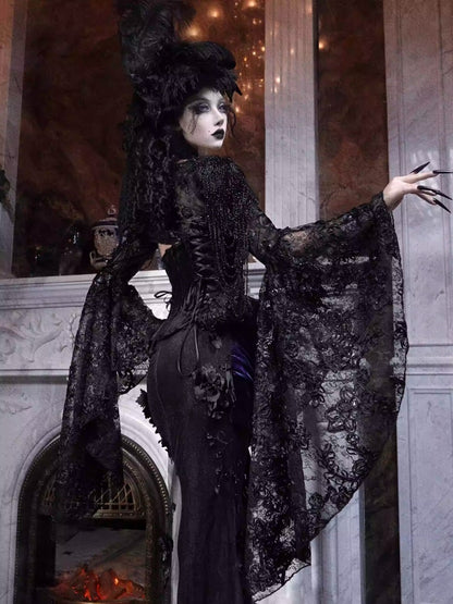 Day Of Mourning Gothic Gorgeous Nail Pearl Princess Sleeve Shoulder Top Halloween【s0000014315】
