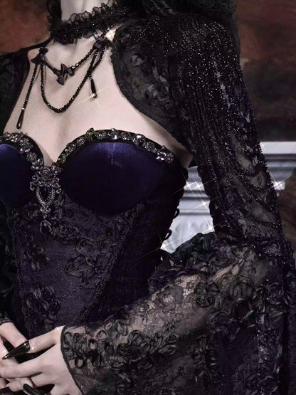 Day Of Mourning Gothic Gorgeous Nail Pearl Princess Sleeve Shoulder Top Halloween【s0000014315】