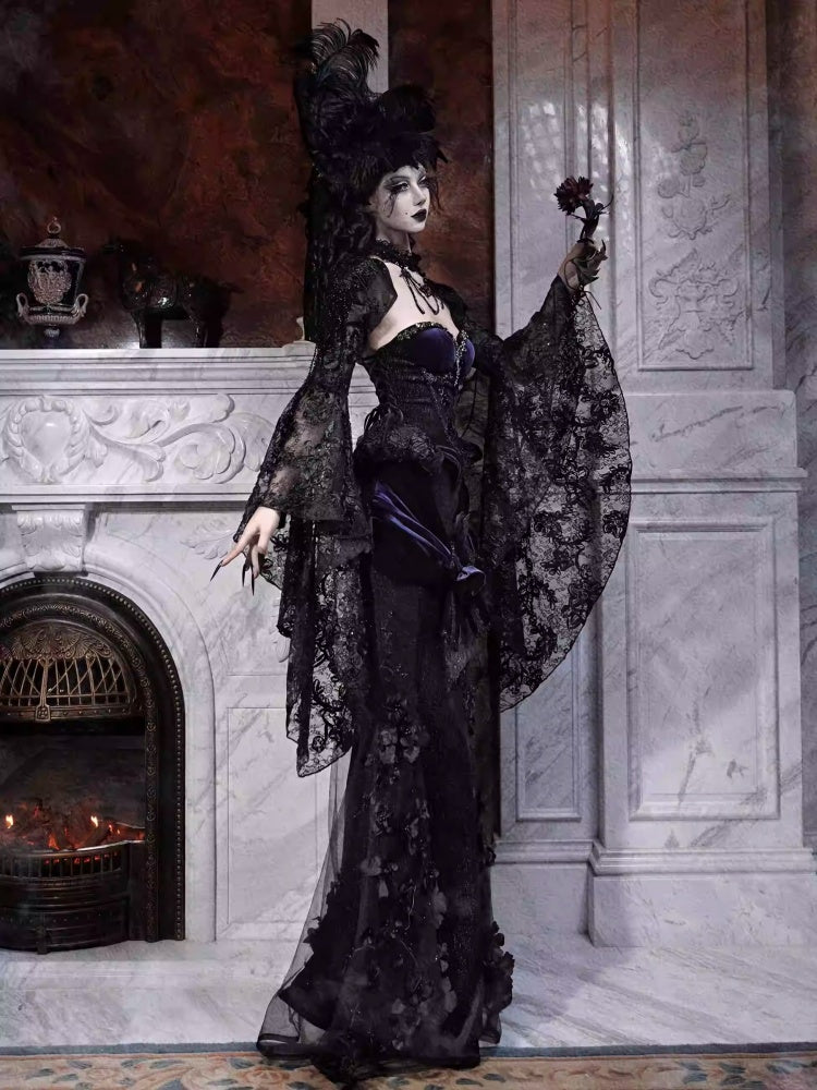 Day Of Mourning Gothic Gorgeous Nail Pearl Princess Sleeve Shoulder Top Halloween【s0000014315】