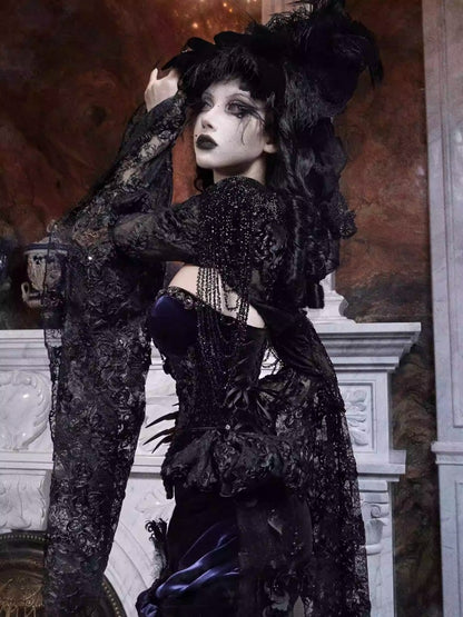 Day Of Mourning Gothic Gorgeous Nail Pearl Princess Sleeve Shoulder Top Halloween【s0000014315】