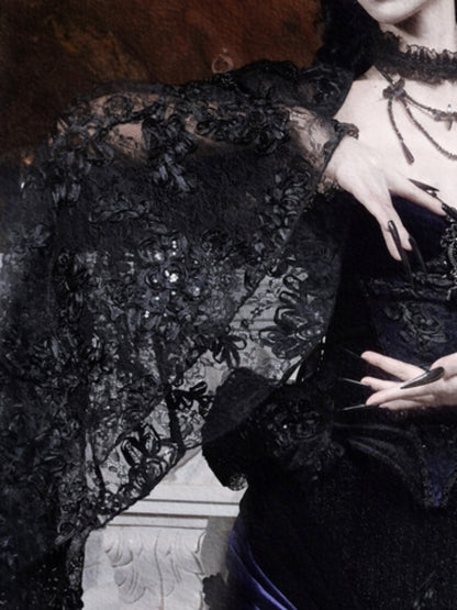 Day Of Mourning Gothic Gorgeous Nail Pearl Princess Sleeve Shoulder Top Halloween【s0000014315】