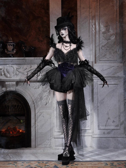 Day Of Mourning Gothic Gorgeous Glitter Diamond Feather Trailing Dress Ballet Dress Halloween【s0000014316】