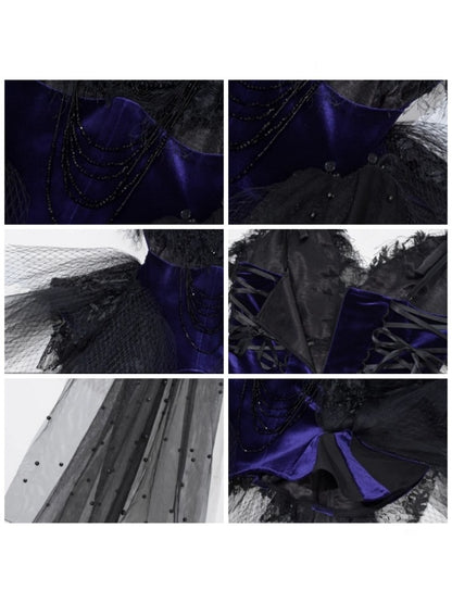 Day Of Mourning Gothic Gorgeous Glitter Diamond Feather Trailing Dress Ballet Dress Halloween【s0000014316】