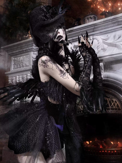 Day Of Mourning Gothic Gorgeous Glitter Diamond Feather Trailing Dress Ballet Dress Halloween【s0000014316】