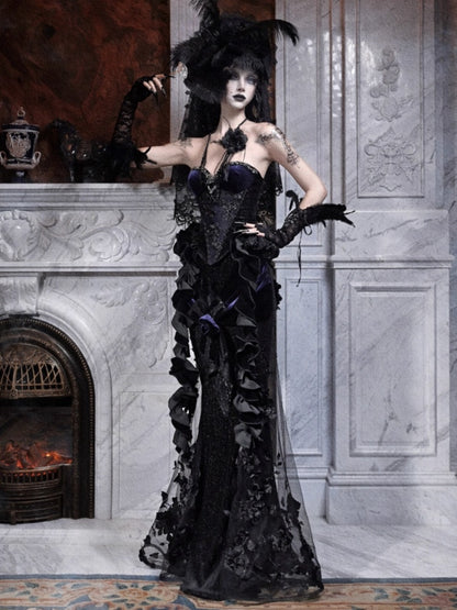 Day Of Mourning Gothic Gorgeous Embroidered Mermaid Skirt Dress Long Skirt Halloween【s0000014317】