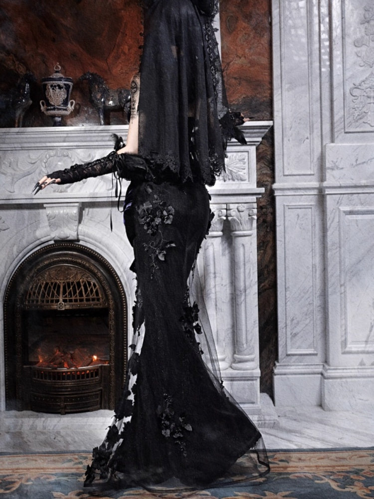 Day Of Mourning Gothic Gorgeous Embroidered Mermaid Skirt Dress Long Skirt Halloween【s0000014317】