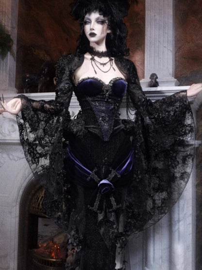 Day Of Mourning Gothic Gorgeous Sparkling Diamond Velvet Slim Dress Corset Halloween【s0000014318】