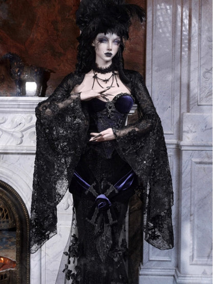 Day Of Mourning Gothic Gorgeous Sparkling Diamond Velvet Slim Dress Corset Halloween【s0000014318】