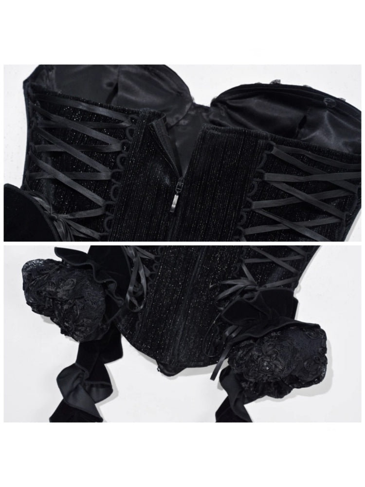 Day Of Mourning Gothic Gorgeous Sparkling Diamond Velvet Slim Dress Corset Halloween【s0000014318】