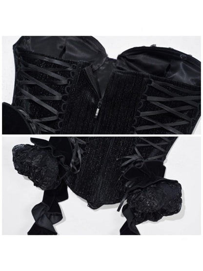 Day Of Mourning Gothic Gorgeous Sparkling Diamond Velvet Slim Dress Corset Halloween【s0000014318】