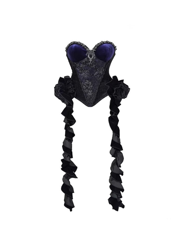 Day Of Mourning Gothic Gorgeous Sparkling Diamond Velvet Slim Dress Corset Halloween【s0000014318】