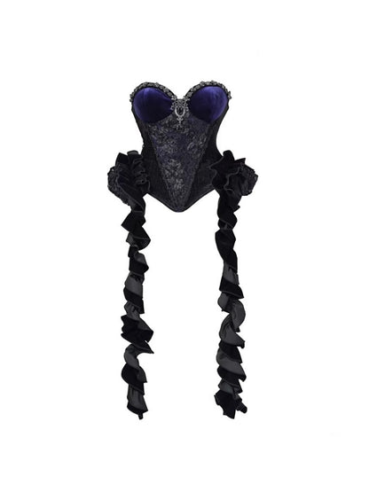 Day Of Mourning Gothic Gorgeous Sparkling Diamond Velvet Slim Dress Corset Halloween【s0000014318】