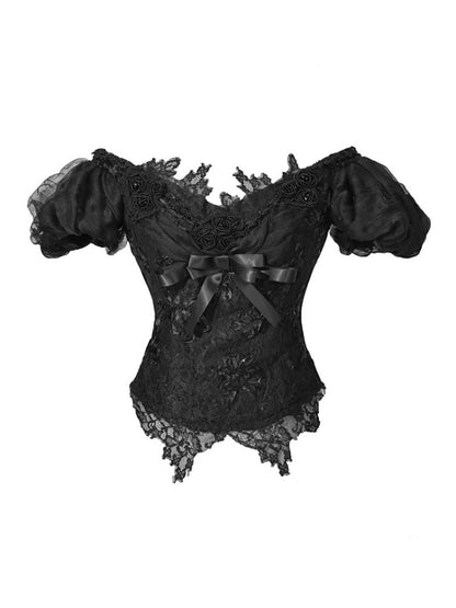Magic Box Of The God Of Love Edward Goth One-Shoulder Puff Sleeve Mesh Top Halloween【s0000014320】