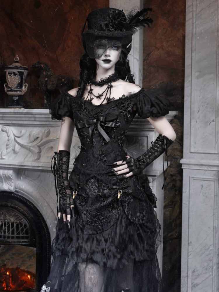 Magic Box Of The God Of Love Edward Goth One-Shoulder Puff Sleeve Mesh Top Halloween【s0000014320】