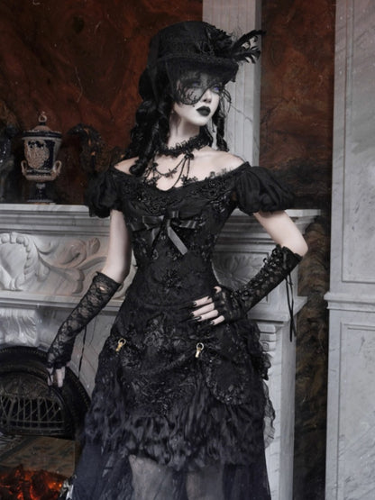 Magic Box Of The God Of Love Edward Goth One-Shoulder Puff Sleeve Mesh Top Halloween【s0000014320】