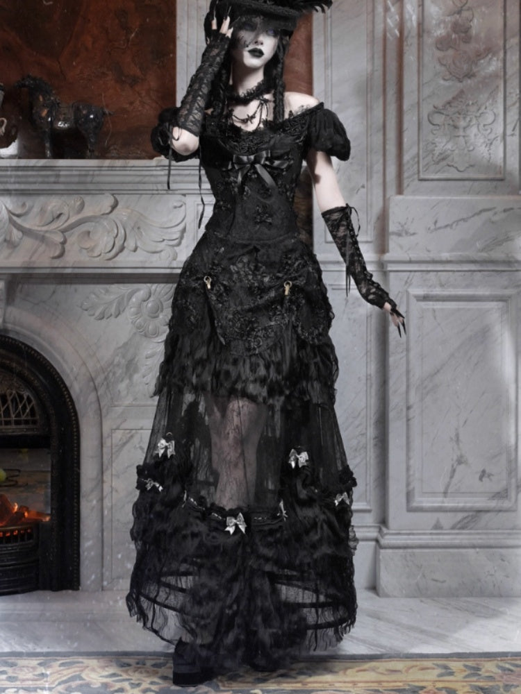 Magic Box Of The God Of Love Edward Goth One-Shoulder Puff Sleeve Mesh Top Halloween【s0000014320】