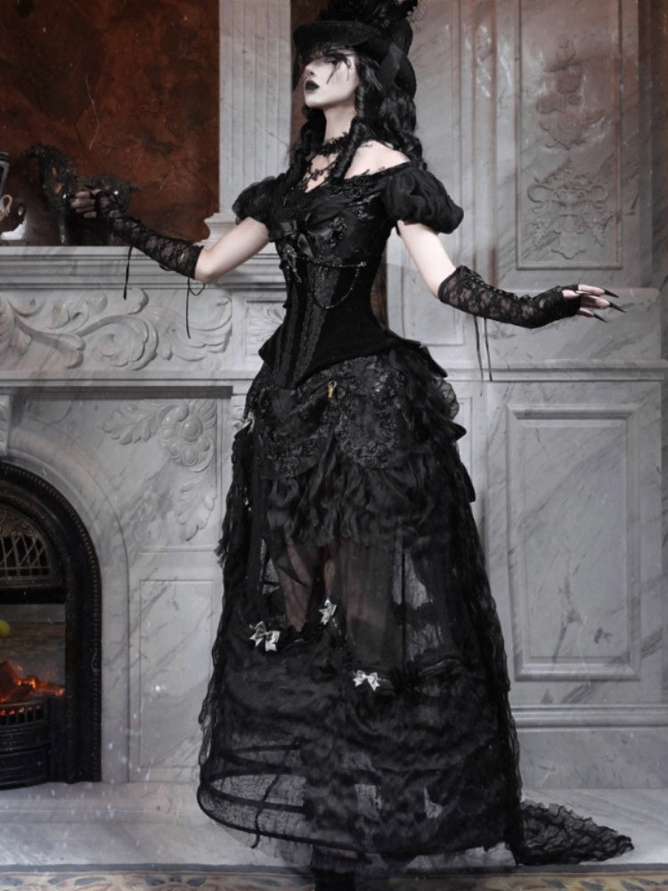 Magic Box Of The God Of Love Edward Goth One-Shoulder Puff Sleeve Mesh Top Halloween【s0000014320】
