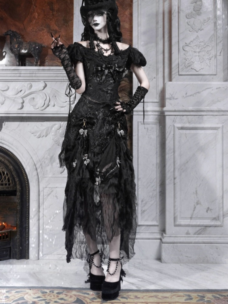 Magic Box Of The God Of Love Edward Goth One-Shoulder Puff Sleeve Mesh Top Halloween【s0000014320】