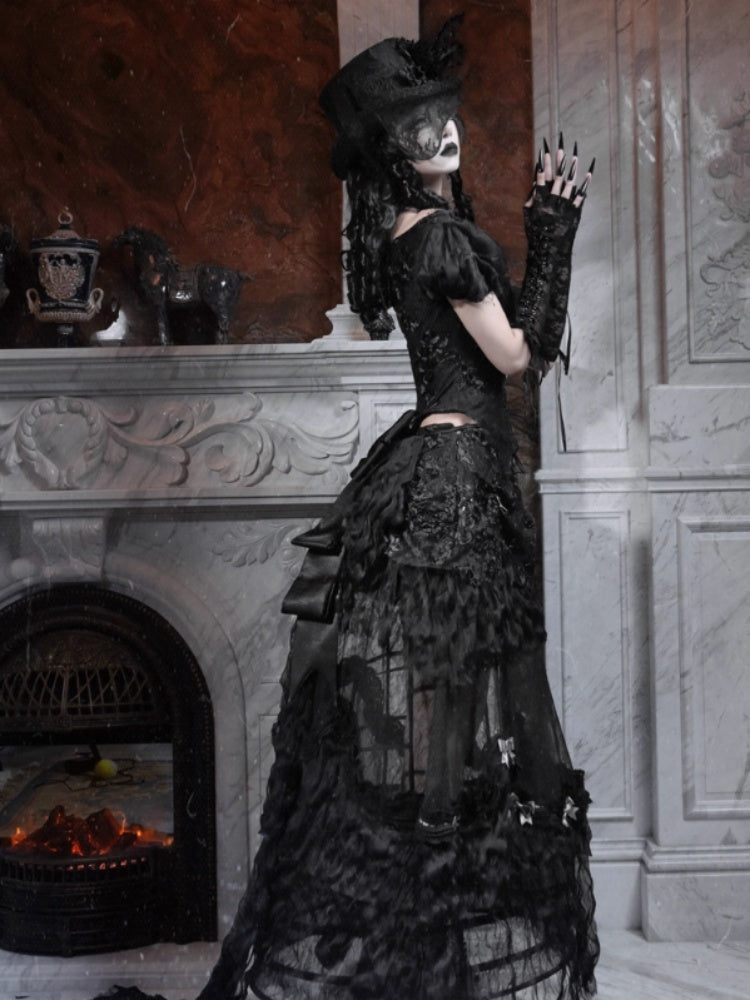 Magic Box Of The God Of Love Edward Goth One-Shoulder Puff Sleeve Mesh Top Halloween【s0000014320】