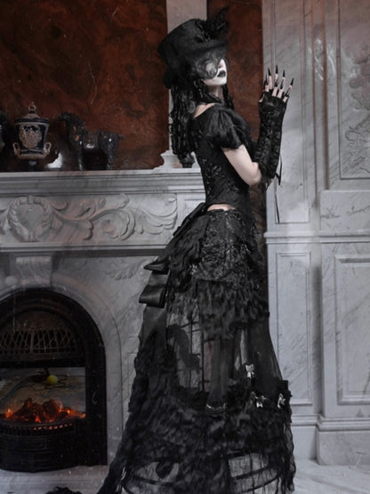 Magic Box Of The God Of Love Edward Goth One-Shoulder Puff Sleeve Mesh Top Halloween【s0000014320】