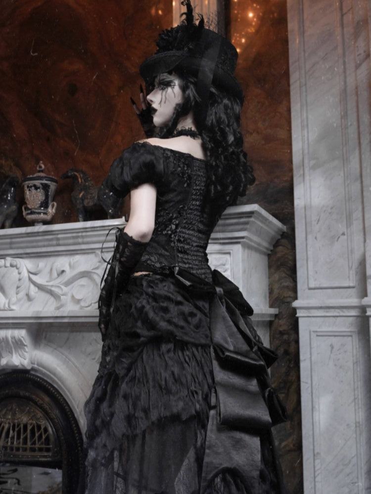 Magic Box Of The God Of Love Edward Goth One-Shoulder Puff Sleeve Mesh Top Halloween【s0000014320】