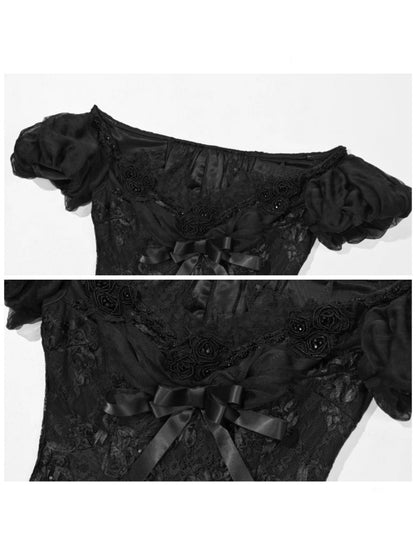Magic Box Of The God Of Love Edward Goth One-Shoulder Puff Sleeve Mesh Top Halloween【s0000014320】