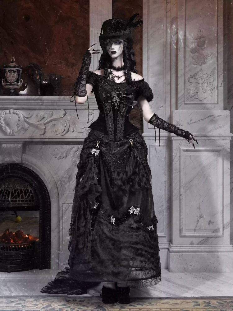 Magic Box Of The God Of Love Edward Goth One-Shoulder Puff Sleeve Mesh Top Halloween【s0000014320】