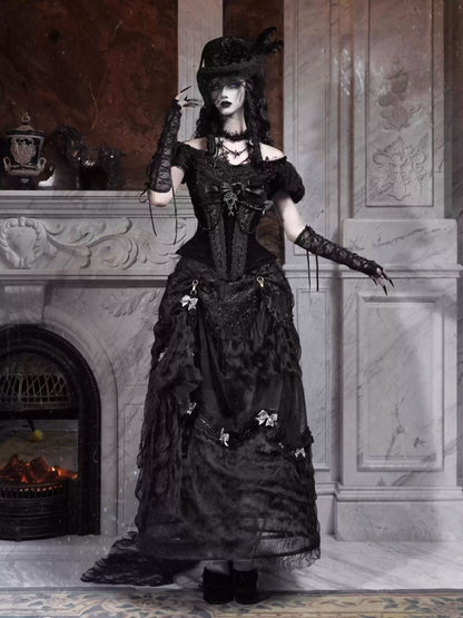 Magic Box Of The God Of Love Edward Goth One-Shoulder Puff Sleeve Mesh Top Halloween【s0000014320】
