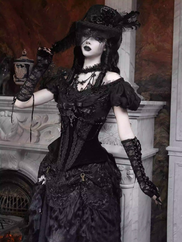 Magic Box Of The God Of Love Edward Goth One-Shoulder Puff Sleeve Mesh Top Halloween【s0000014320】