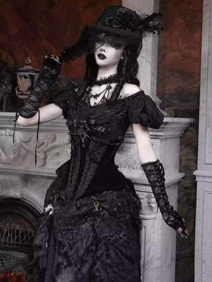 Magic Box Of The God Of Love Edward Goth One-Shoulder Puff Sleeve Mesh Top Halloween【s0000014320】