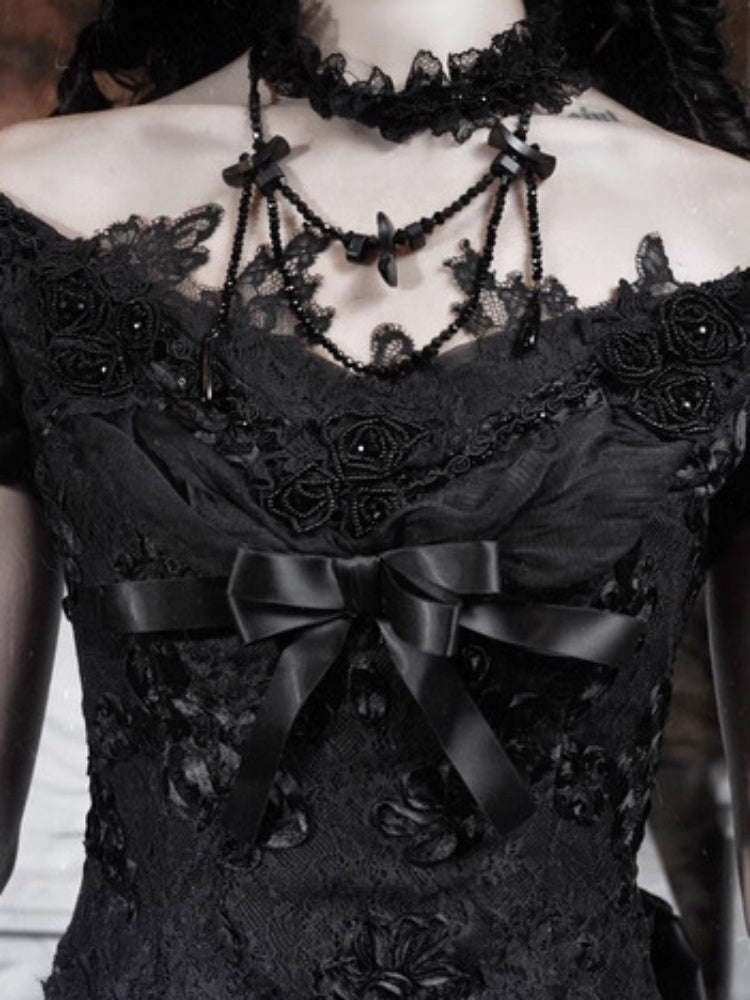 Magic Box Of The God Of Love Edward Goth One-Shoulder Puff Sleeve Mesh Top Halloween【s0000014320】