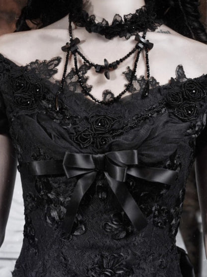 Magic Box Of The God Of Love Edward Goth One-Shoulder Puff Sleeve Mesh Top Halloween【s0000014320】