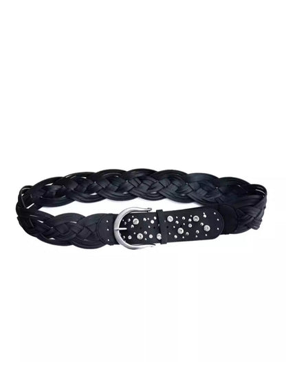 Leather Composite Rivet Drill Buckle Wide Waistband【s0000014539】
