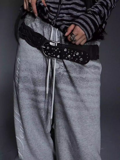 Leather Composite Rivet Drill Buckle Wide Waistband【s0000014539】