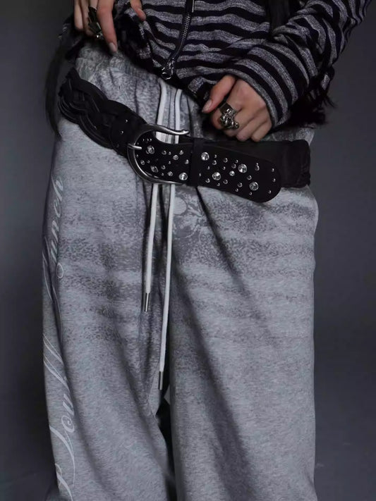 Leather Composite Rivet Drill Buckle Wide Waistband【s0000014539】