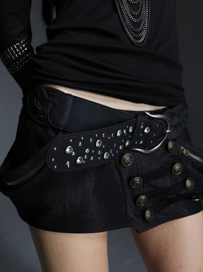 Leather Composite Rivet Drill Buckle Wide Waistband【s0000014539】