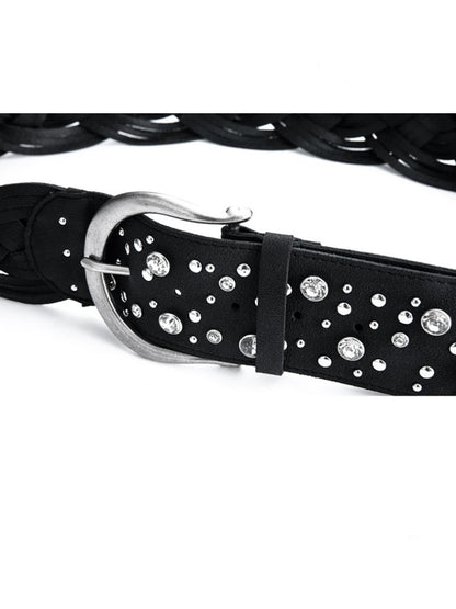Leather Composite Rivet Drill Buckle Wide Waistband【s0000014539】