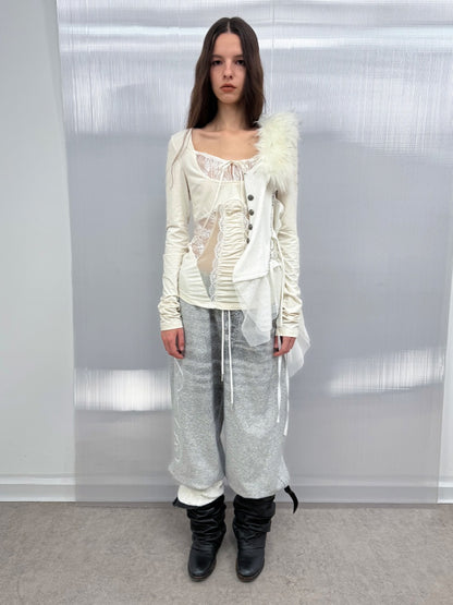 Shoulder Mesh Lace Stitching Romantic Girly Style Slim Shape Square Neck Long Sleeve T-Shirt【s0000014542】