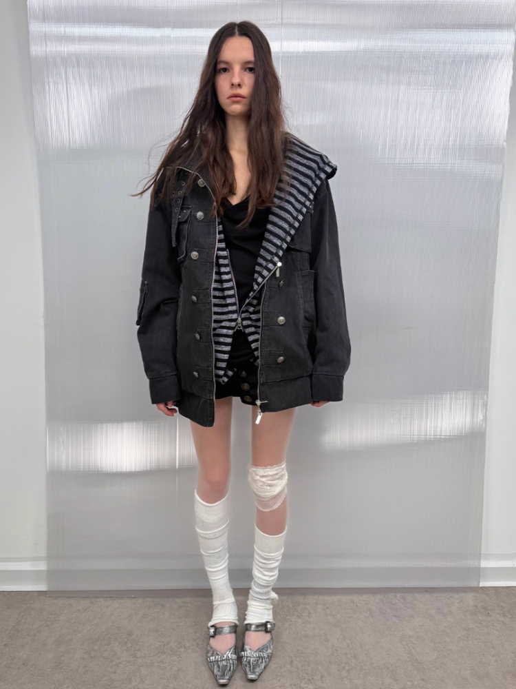 Wash Clip Cotton Drop Shoulder Workwear Mid-Length Loose Jacket【s0000014546】