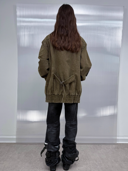 Wash Clip Cotton Drop Shoulder Workwear Mid-Length Loose Jacket【s0000014546】