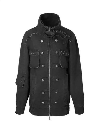 Wash Clip Cotton Drop Shoulder Workwear Mid-Length Loose Jacket【s0000014546】