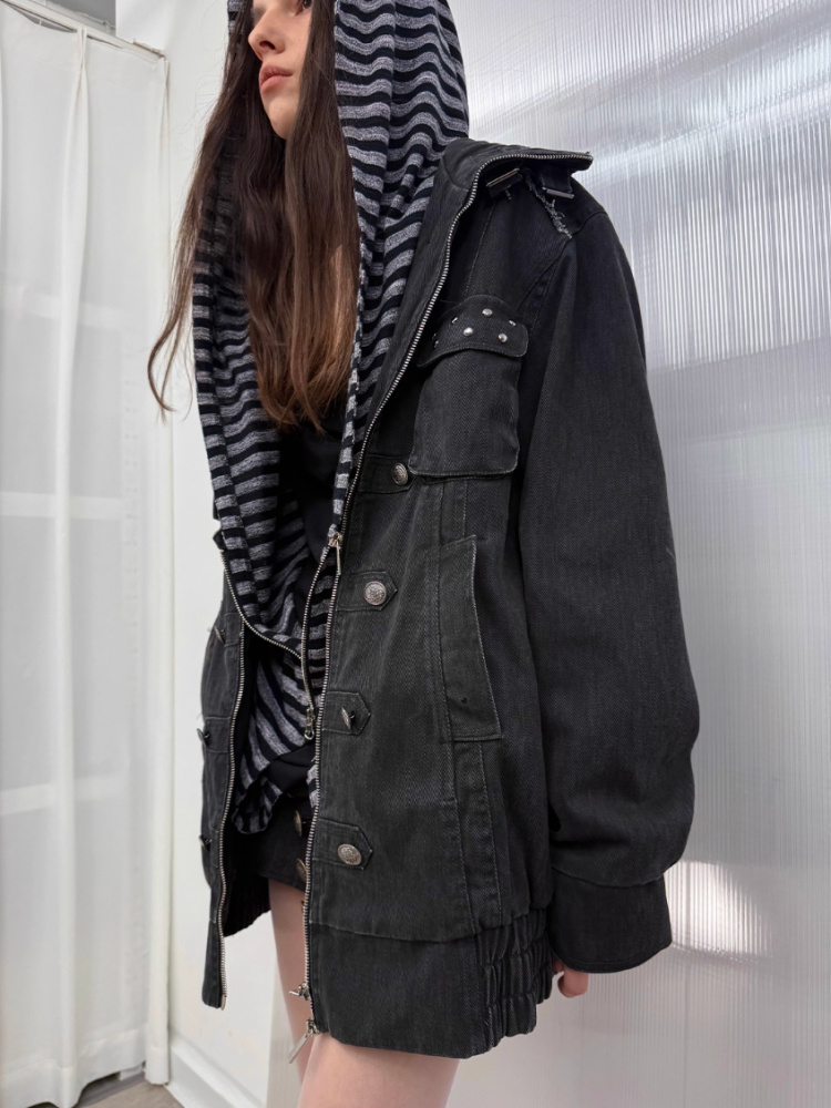 Wash Clip Cotton Drop Shoulder Workwear Mid-Length Loose Jacket【s0000014546】