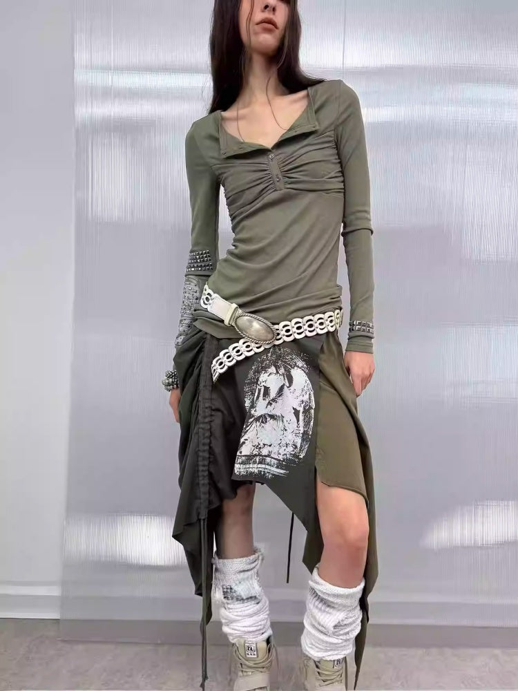 Original Print Stitching Fringe Multi-Wear Style A One-Piece Wrap Layered Skirt【s0000014547】