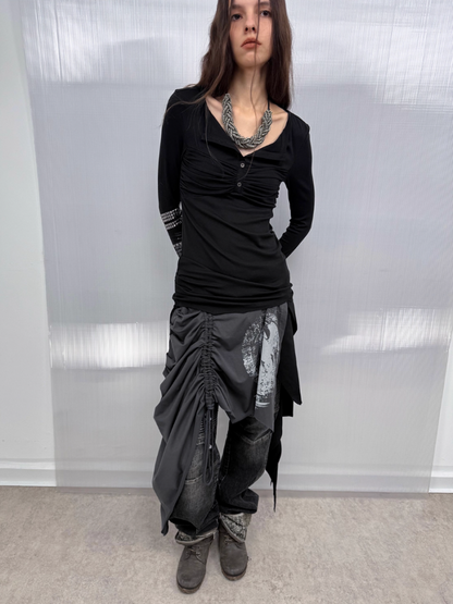 Original Print Stitching Fringe Multi-Wear Style A One-Piece Wrap Layered Skirt【s0000014547】