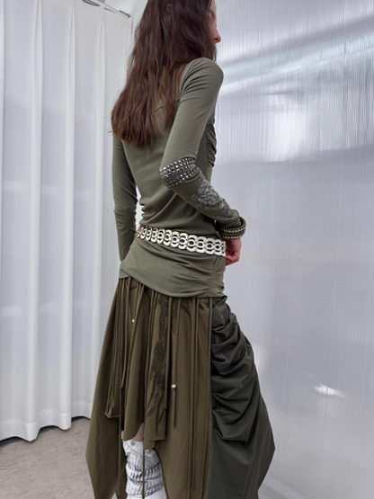 Original Print Stitching Fringe Multi-Wear Style A One-Piece Wrap Layered Skirt【s0000014547】