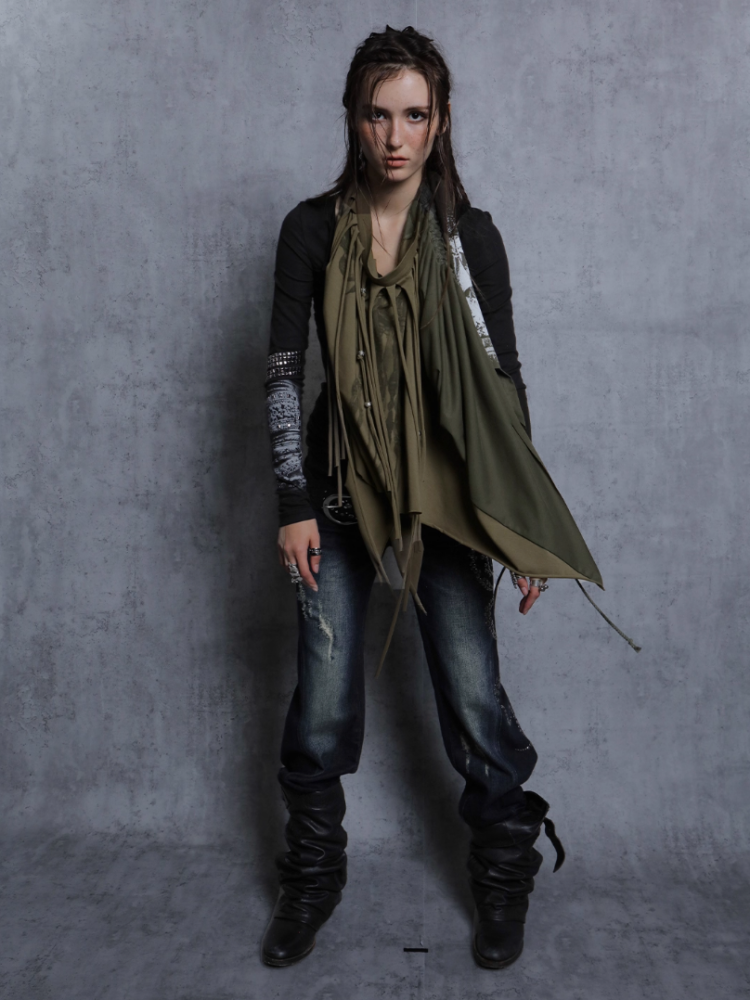 Original Print Stitching Fringe Multi-Wear Style A One-Piece Wrap Layered Skirt【s0000014547】