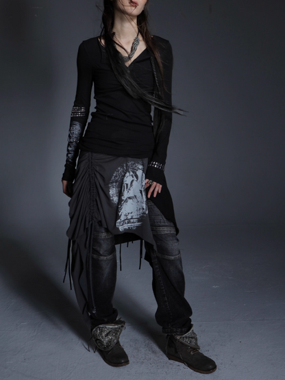 Original Print Stitching Fringe Multi-Wear Style A One-Piece Wrap Layered Skirt【s0000014547】