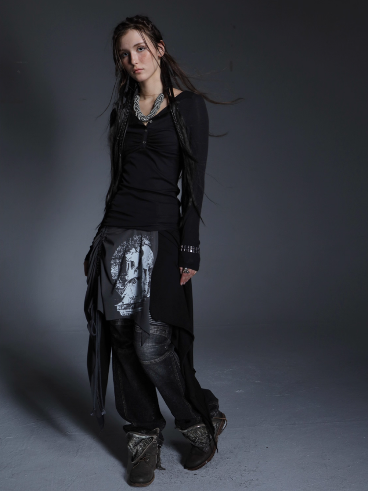 Original Print Stitching Fringe Multi-Wear Style A One-Piece Wrap Layered Skirt【s0000014547】