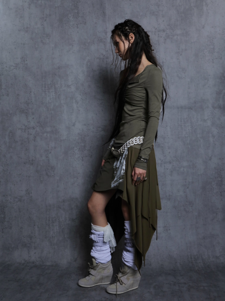 Original Print Stitching Fringe Multi-Wear Style A One-Piece Wrap Layered Skirt【s0000014547】