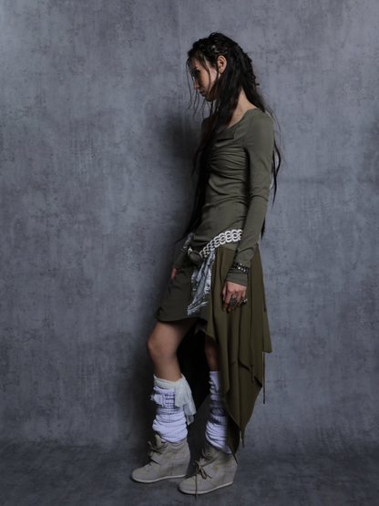 Original Print Stitching Fringe Multi-Wear Style A One-Piece Wrap Layered Skirt【s0000014547】